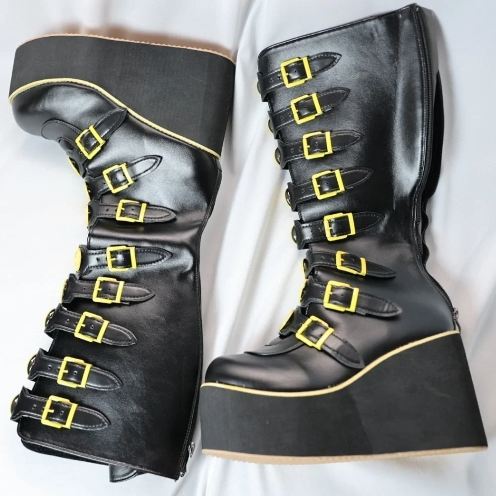 🅽🅴🆆 smiley face platform buckle boots, 90s happy face, EU 39 / US 7-8